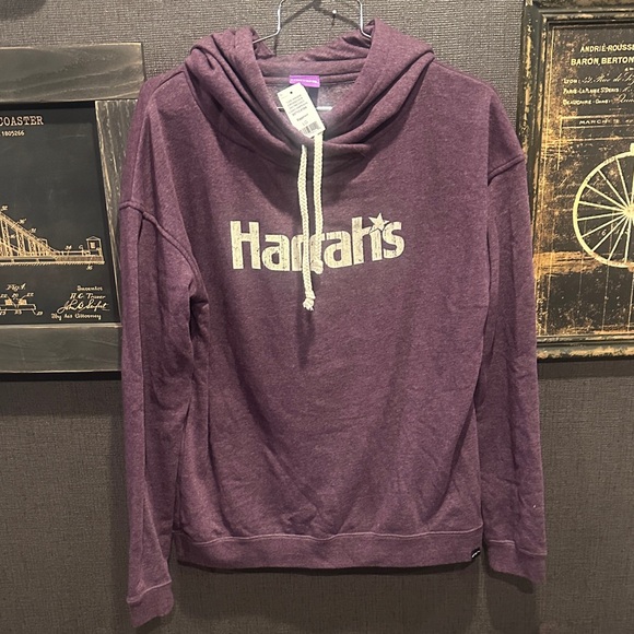 Harrahs Ladies Large Sweatshirt New-Purple Hoodie with White Print - Picture 1 of 2